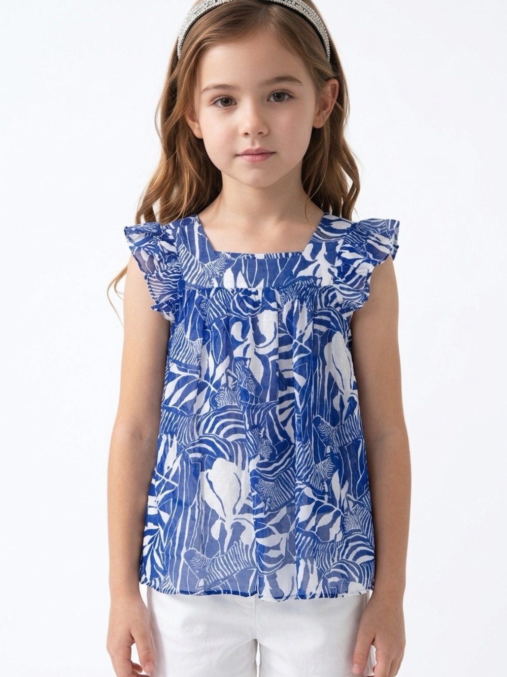 MILLY MINIS | Blue & White Animal Zebra Print Tunic Top Youth Girl’s Size 6/7